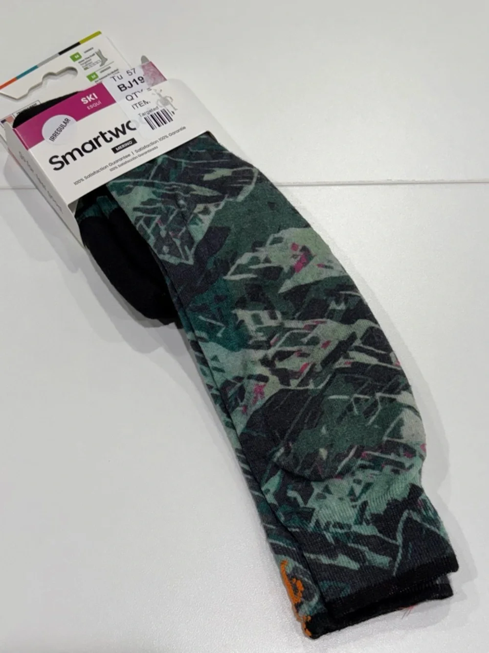 SmartWool Men's Medium Targeted Cushion Green Slopes Print Ski Socks NWT Black